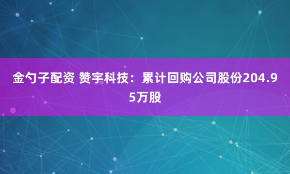 金勺子配资 赞宇科技：累计回购公司股份204.95万股